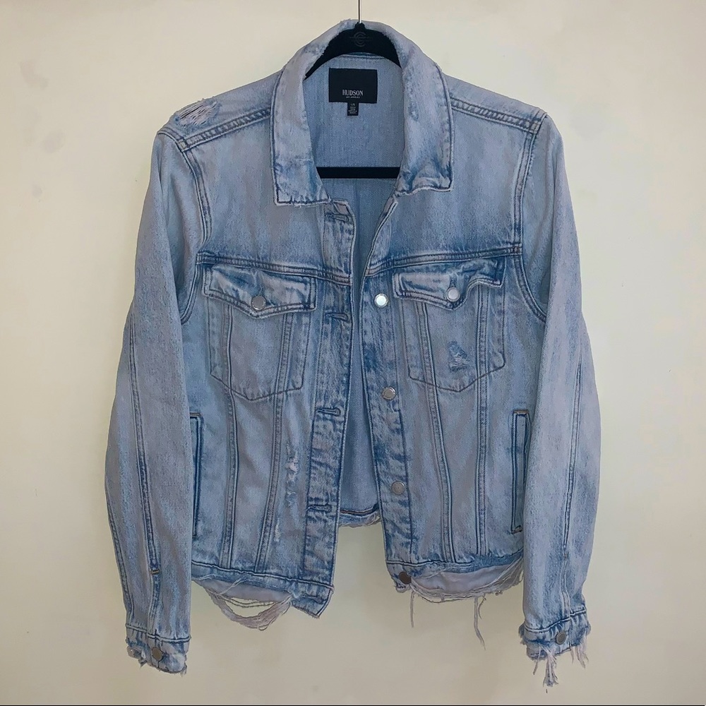 Hudson Distressed Denim Jacket Size Large